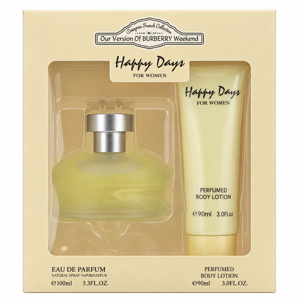 Designer French Collection Happy Days Gift Set 100ml EDP Spray + Body Lotion 90Ml