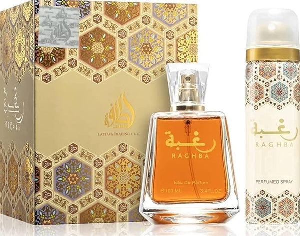Lattafa Raghba Gift Set 100ml EDP Spray + 50ml Deodorant Spray