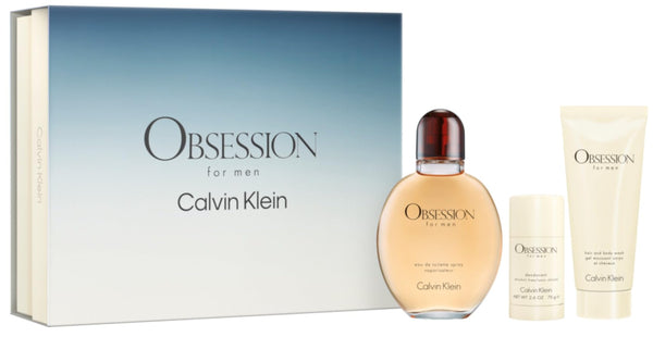 Calvin Klein Obsession For Men Gift Set 125ml EDT Spray + 100ml Hair & Body Shower Gel + 75g Deodorant Stick