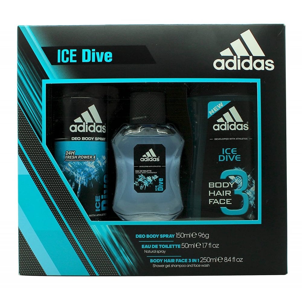 Adidas Fragrances Adidas Ice Dive 50ml EDT Spray / 250ml Shower Gel / 150ml Body Spray -