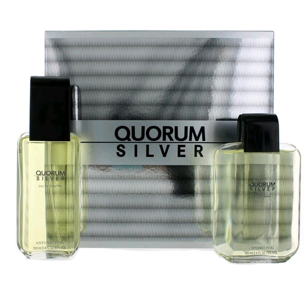 Puig Antonio Puig Quorum Silver Gift Set 100ml EDT Spray + 100ml Aftershave Lotion -