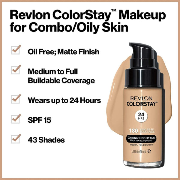 Revlon Revlon Colorstay Combination/Oily Skin Foundation 30ml - 300 Golden Beige - Health & Beauty > Personal Care > Cosmetics > Makeup > Face Makeup > Foundations & Concealers Cosmetics