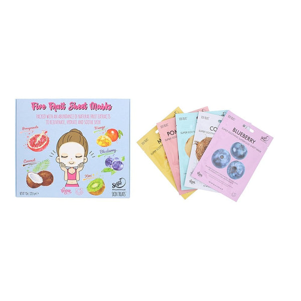 Skin Treats Skin Treats 5 Pack Sheet Mask Box Face Mask 1 X Each Pomegranate - Coconut - Blueberry - Mango - Kiwi - Face Mask