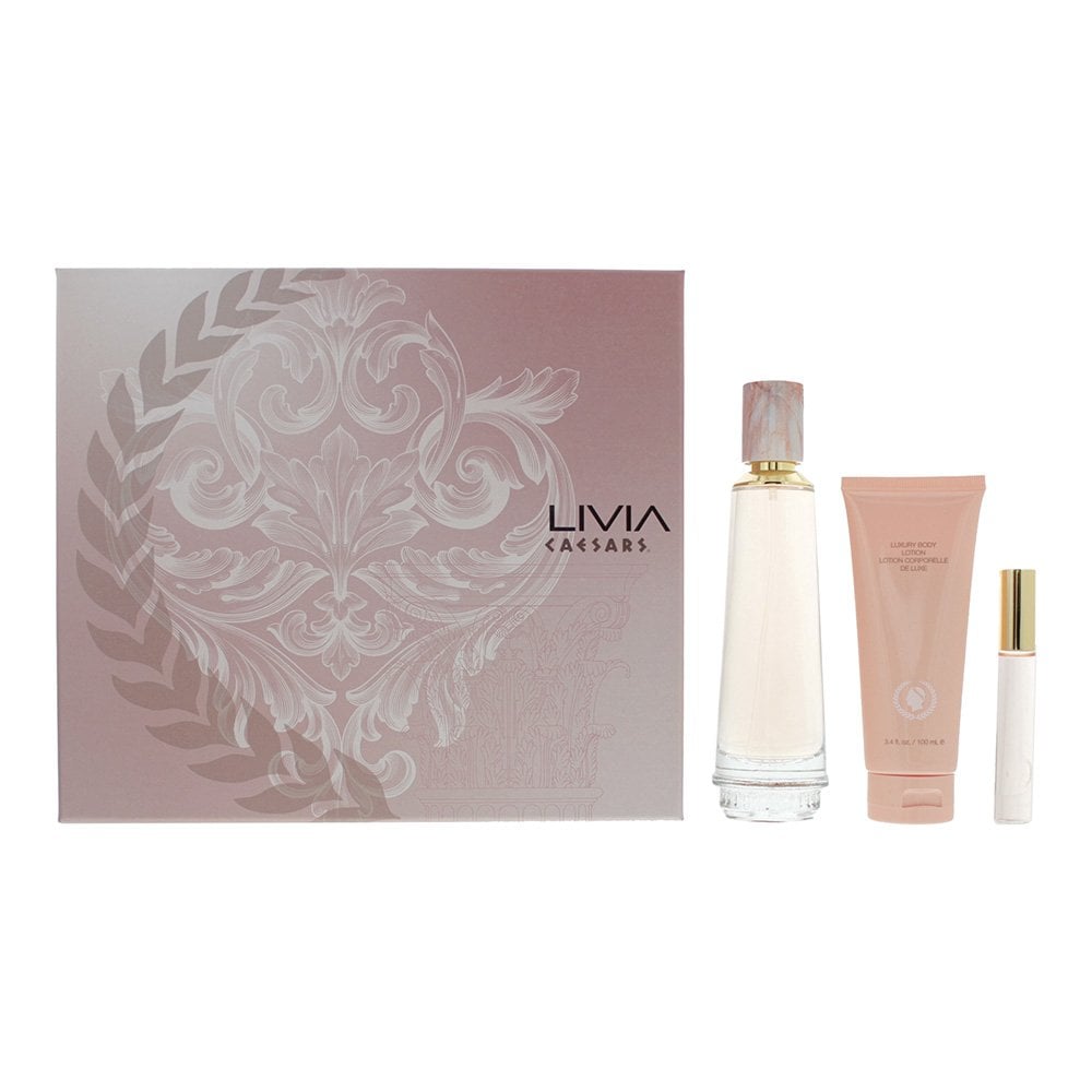 CAESARS Caesars Livia Gift Set 100ml EDT Spray + Body Lotion 100ml + EDP Rollerball 10ml -