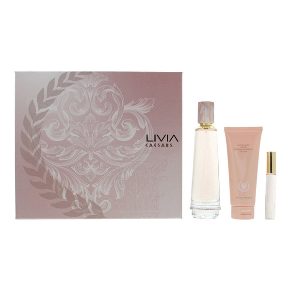 CAESARS Caesars Livia Gift Set 100ml EDT Spray + Body Lotion 100ml + EDP Rollerball 10ml -