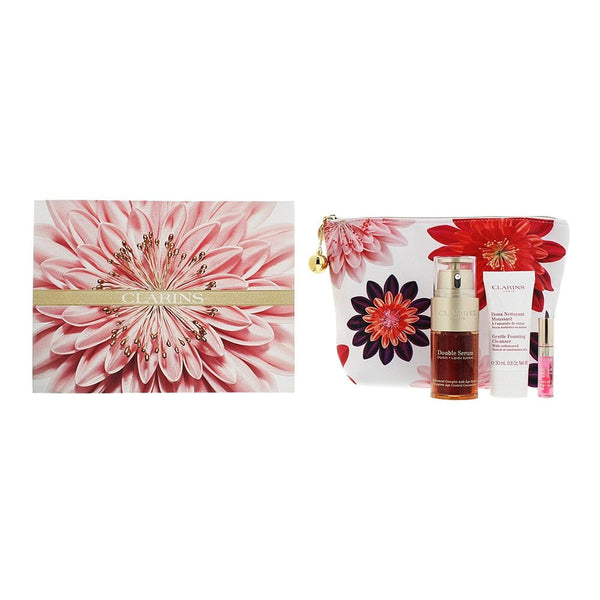 Clarins Clarins Gift Set: Double Serum 30ml - Gentle Foaming Cleanser 30ml - 04 Candy Lip Comfort Oil 2.8Ml - Pouch -