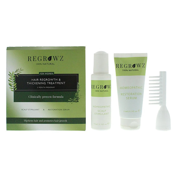 Regrowz Regrowz Hair Growth And Thickening Treatment Three Month Program For Women - Scalp Stimulant 75ml - Restoration Serum 75ml - Comb - Health & Beauty > Personal Care > Hair Care > Hair Styling Products Gift Set