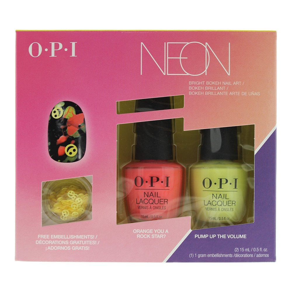 OPI Opi Neon Bright Bokeh Gift Set Nail Polish 2 X 15ml & Decorations 1G -