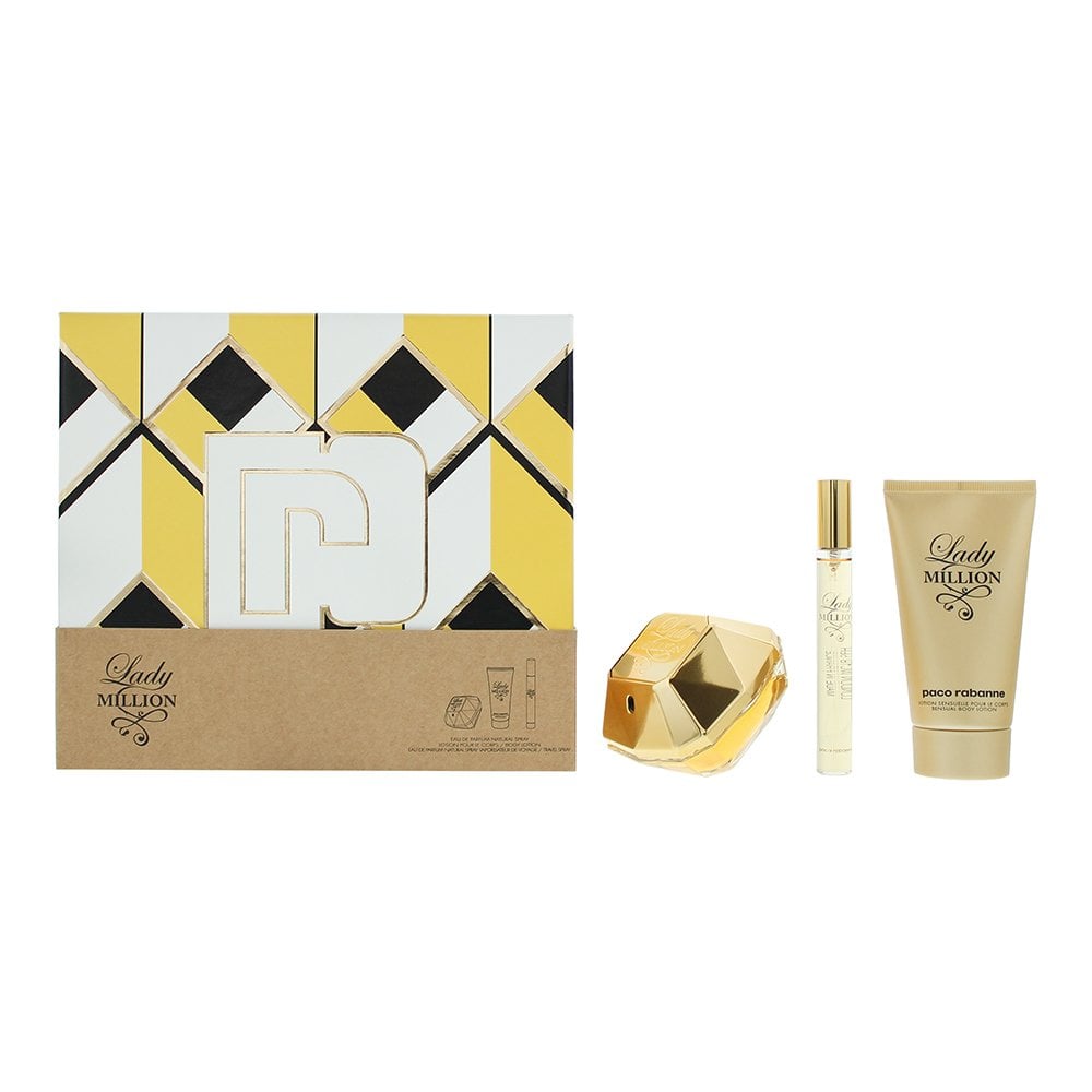 Paco Rabanne Paco Rabanne Lady Million Set 50Ml Eau De Parfum Spray+Body Loyion75ml+10ml Travel Spray - 1 Set -