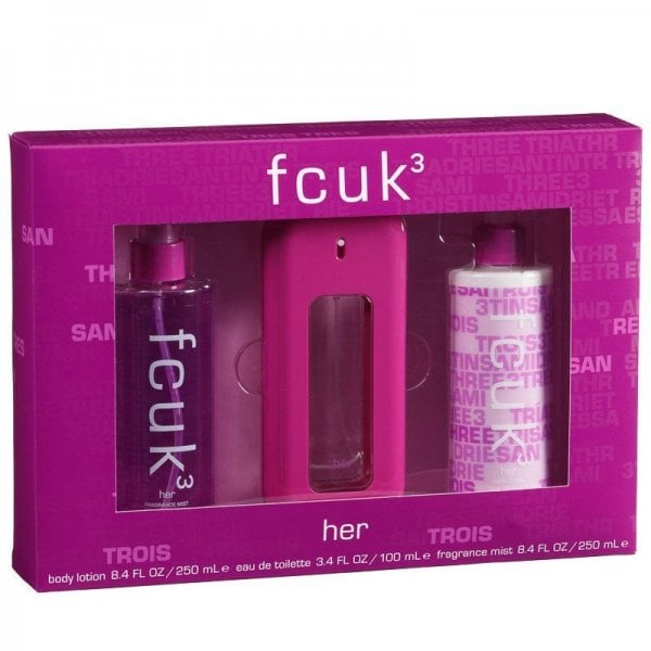 FCUK Fcuk 3 For Her Gift Set 100ml EDT Spray + 250ml Body Lotion + 250ml Mist -