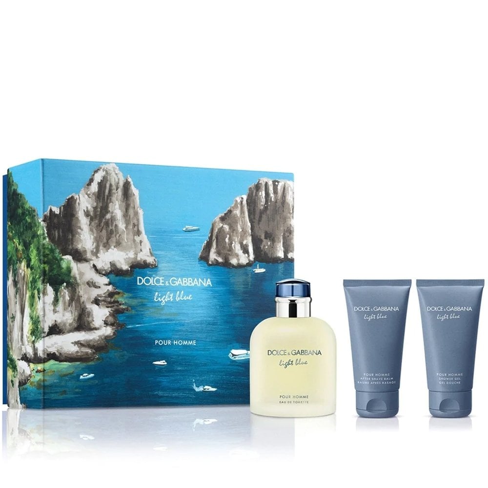 Dolce & Gabbana D&G Light Blue Pour Homme Gift Set 125ml EDT Spray + 50ml S Gel + 50ml Balm -