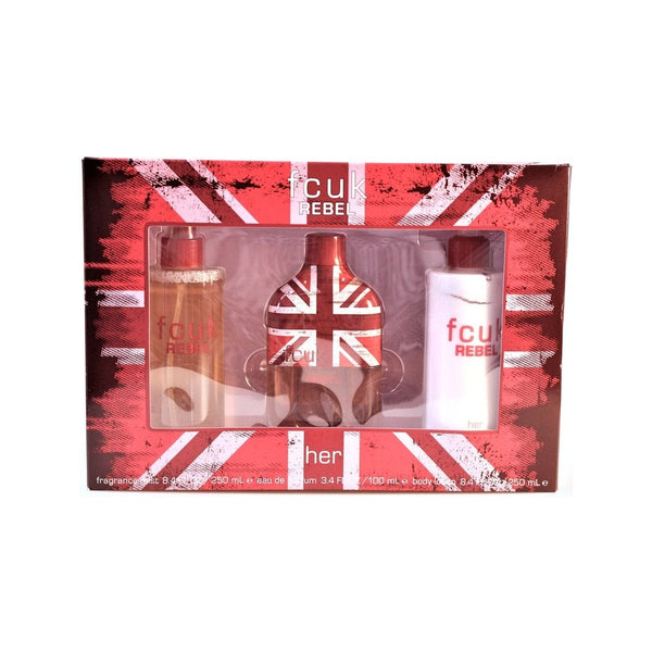 FCUK FCUK Rebel For Her Gift Set 100ml EDT + 250ml Body Lotion + 250ml Fragrance Mist - Health & Beauty > Personal Care > Cosmetics > Bath & Body Gift Sets