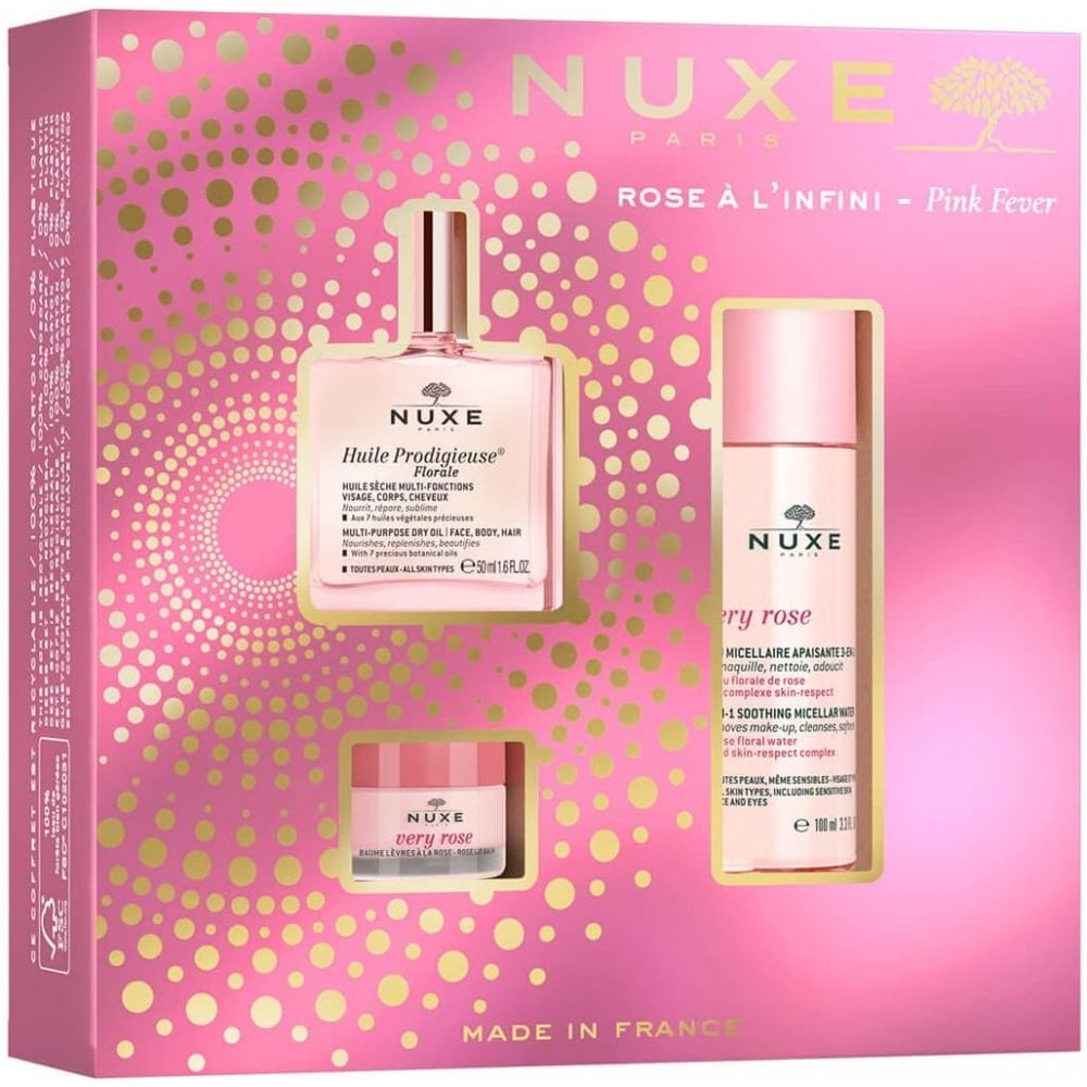 Nuxe Nuxe Pink Fever Gift Set 50ml Huile Prodigieuse Florale + 100ml Very Rose 3-In-1 Soothing Micellar Water + 15G Very Rose Rose Lip Balm - Health & Beauty > Personal Care > Cosmetics > Skin Care