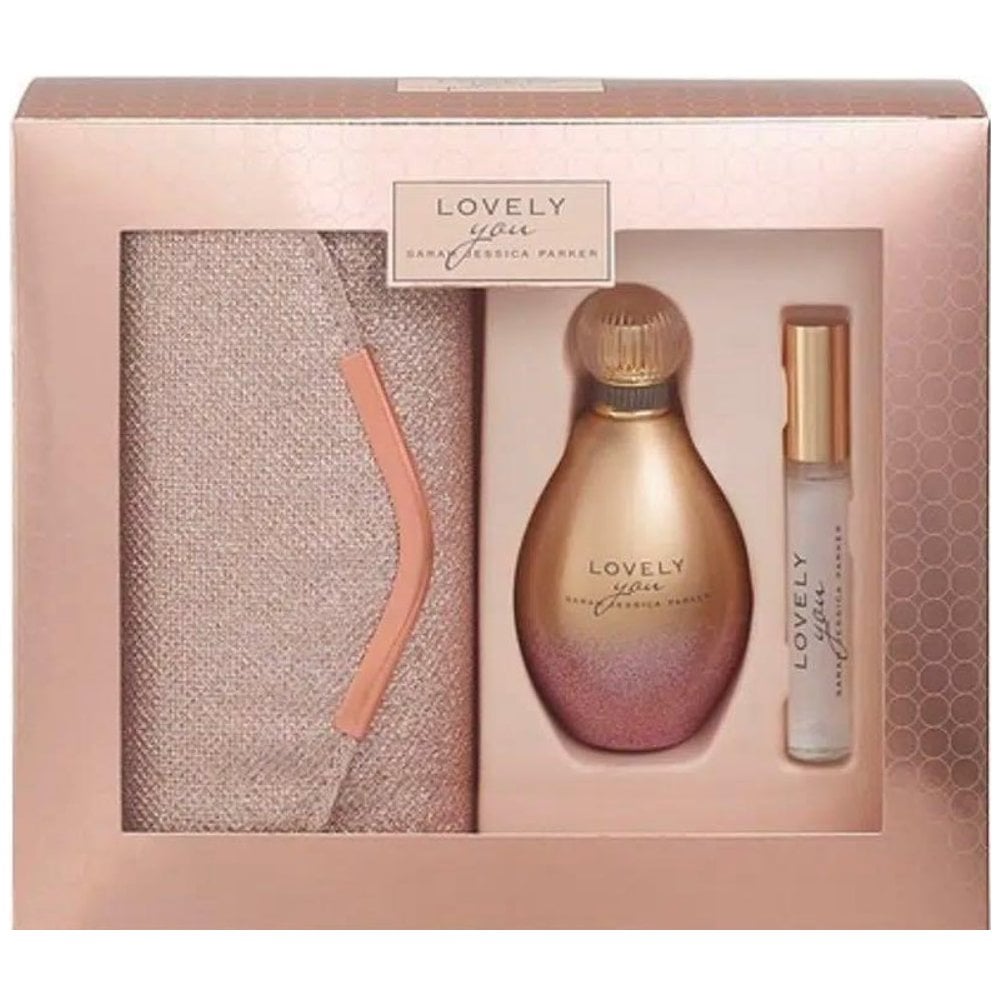 Sarah Jessica Parker Lovely You Gift Set 100ml EDP Spray + 10ml EDP + Rose Clutch