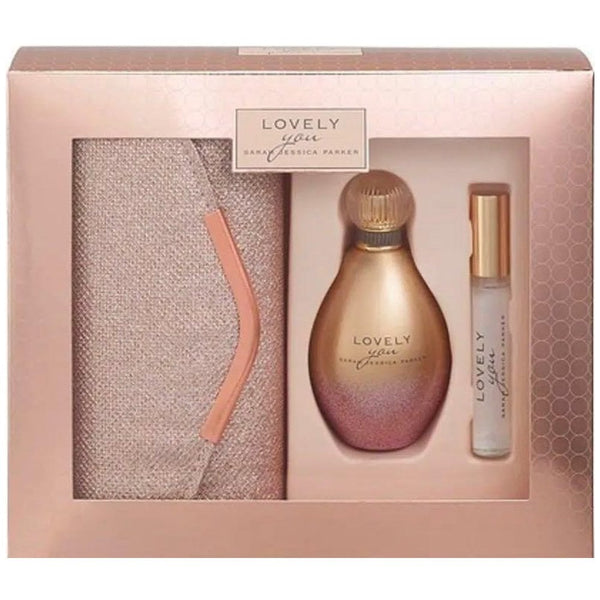 Sarah Jessica Parker Lovely You Gift Set 100ml EDP Spray + 10ml EDP + Rose Clutch