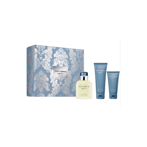 D&G Light Blue Pour Homme 125ml EDT Spray + Shower Gel 50ml + Aftershave Balm 75Ml