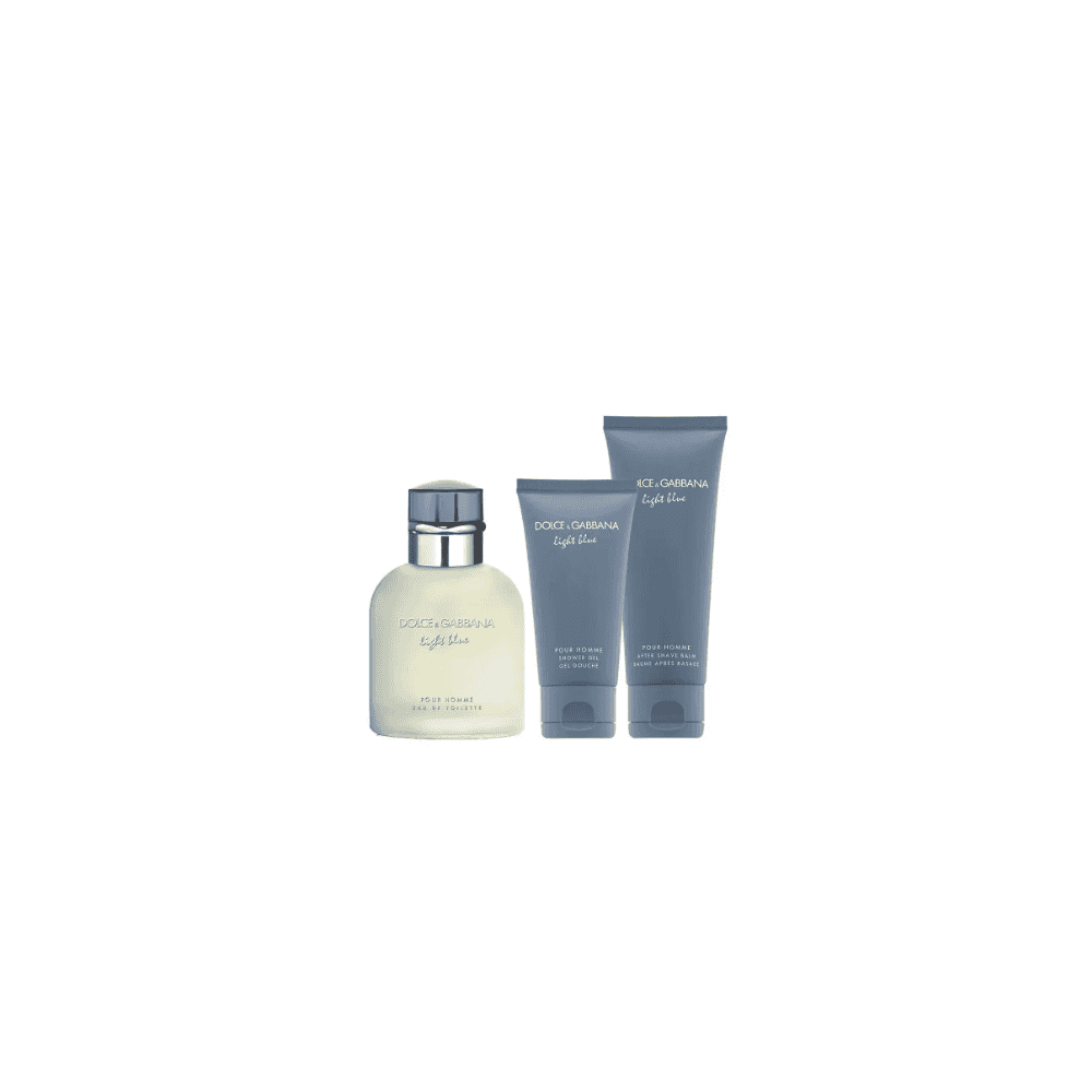 D&G Light Blue Pour Homme 125ml EDT Spray + Shower Gel 50ml + Aftershave Balm 75Ml