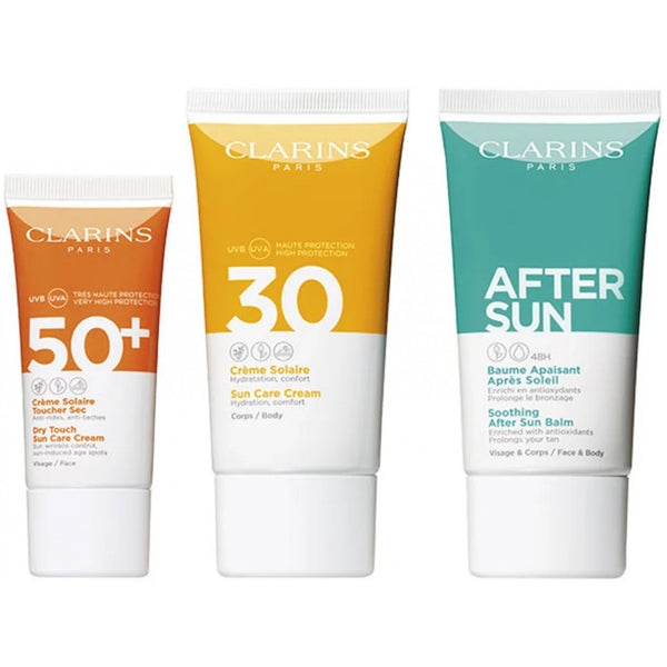 Clarins Clarins Essential Sun Care Travel Set 50ml Very High Protection Sun CreamSPF50 + 15ml Gentle Peeling + 75ml Soothing After Sun Balm - Health & Beauty > Personal Care > Cosmetics > Skin Care > Sunscreen