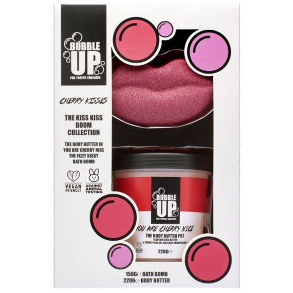 Bubble Up Bubble Up Kiss Kiss Boom Gift Set 150g Fizzy Kissy Bath Fizzer + 200g Cherry Nice Body Butter - Health & Beauty > Personal Care > Cosmetics > Bath & Body Gift Sets