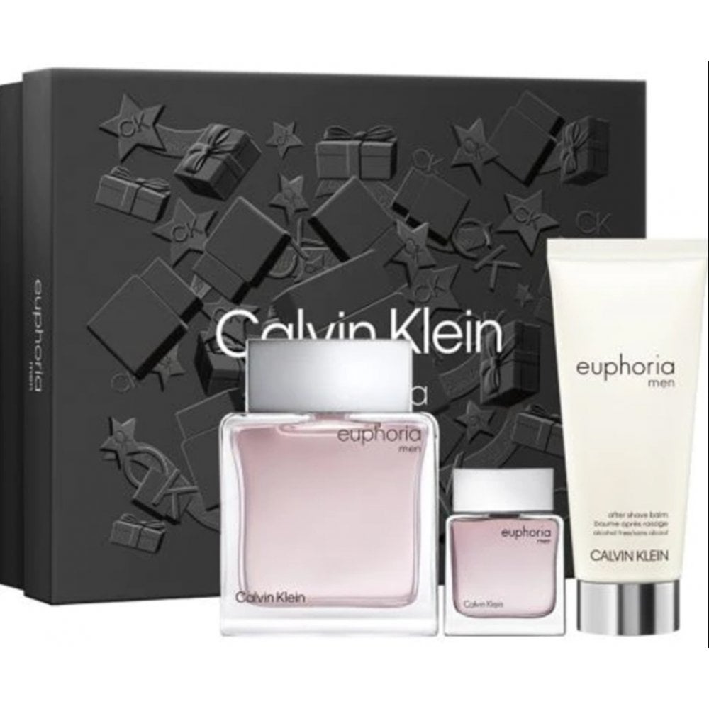 Calvin Klein Euphoria Men Gift Set 100ml EDT Spray + Aftershave Balm 100ml + Eau de Toilette 15ml