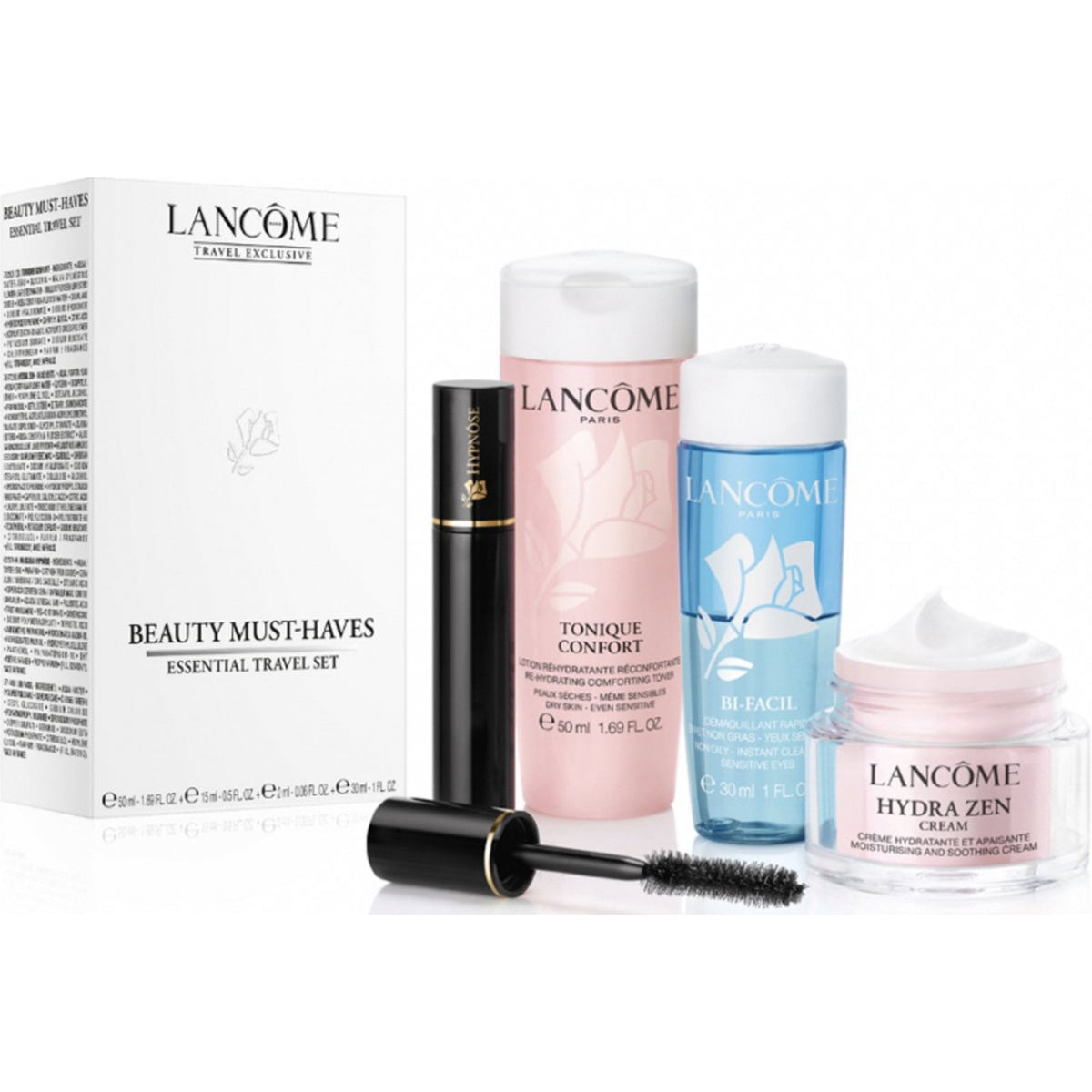 Lancome Beauty Must-Haves Gift Set 50ml Tonique Confort + 30ml Bi-Facil Eye Make-up Remover + 15ml Hydra Zen Cream SPF15 + 2ml Hypnose Mascara - Black