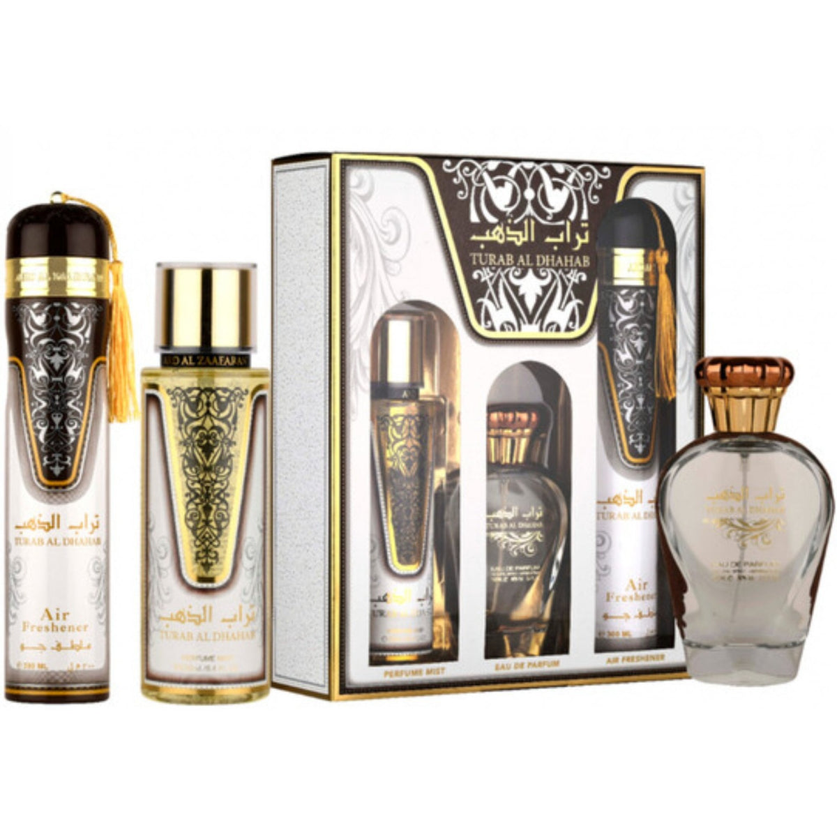 Ard Al Zaafaran Turab Al Dhahab Gift Set: EDP 100ml - Perfume Mist 250ml - Air Freshner 300ml