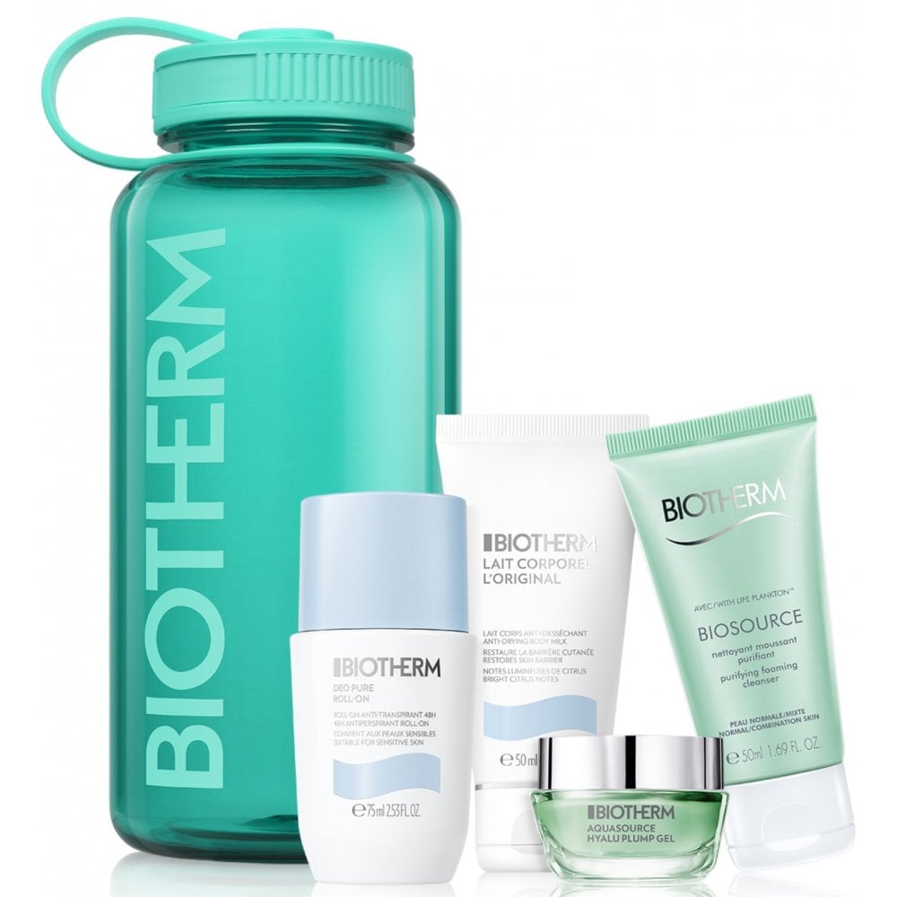 Biotherm Set: Deo Pure Deodorant Roll On 75ml + Lait Corporel Body Milk 50ml + Cleanser 50ml + Aquasource Hyalu Plump Gel 15ml