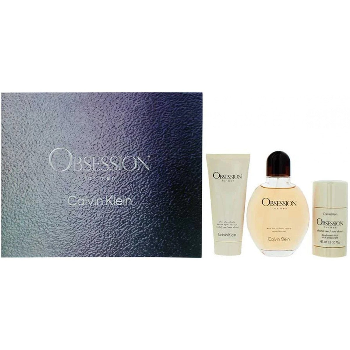 Calvin Klein Obsession For Men EDT Gift Set: EDT 125ml - Aftershave Balm 100ml - Deodorant Stick 75g