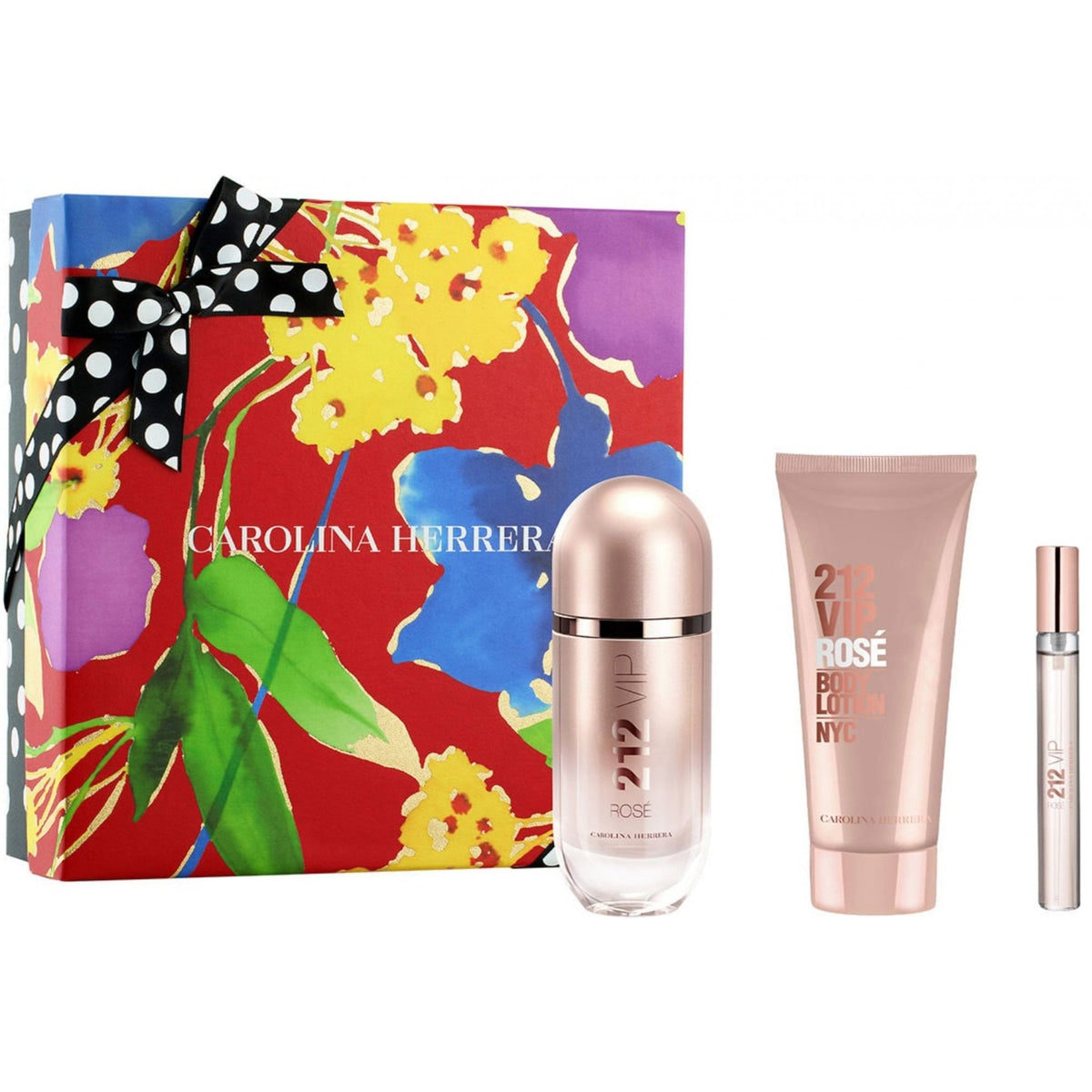 Carolina Herrera 212 VIP Rose Gift Set 80ml EDP Spray - EDP 10ml - Body Lotion 100ml