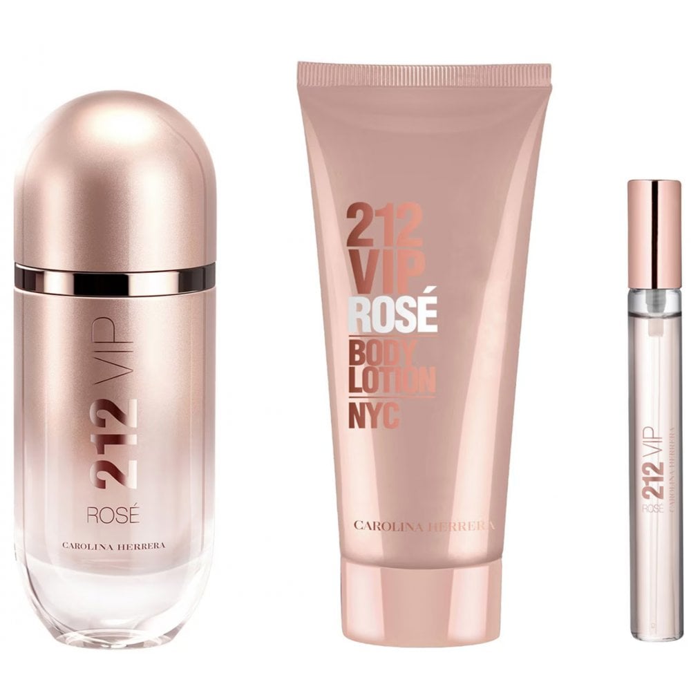 Carolina Herrera 212 VIP Rose Gift Set 80ml EDP Spray - EDP 10ml - Body Lotion 100ml