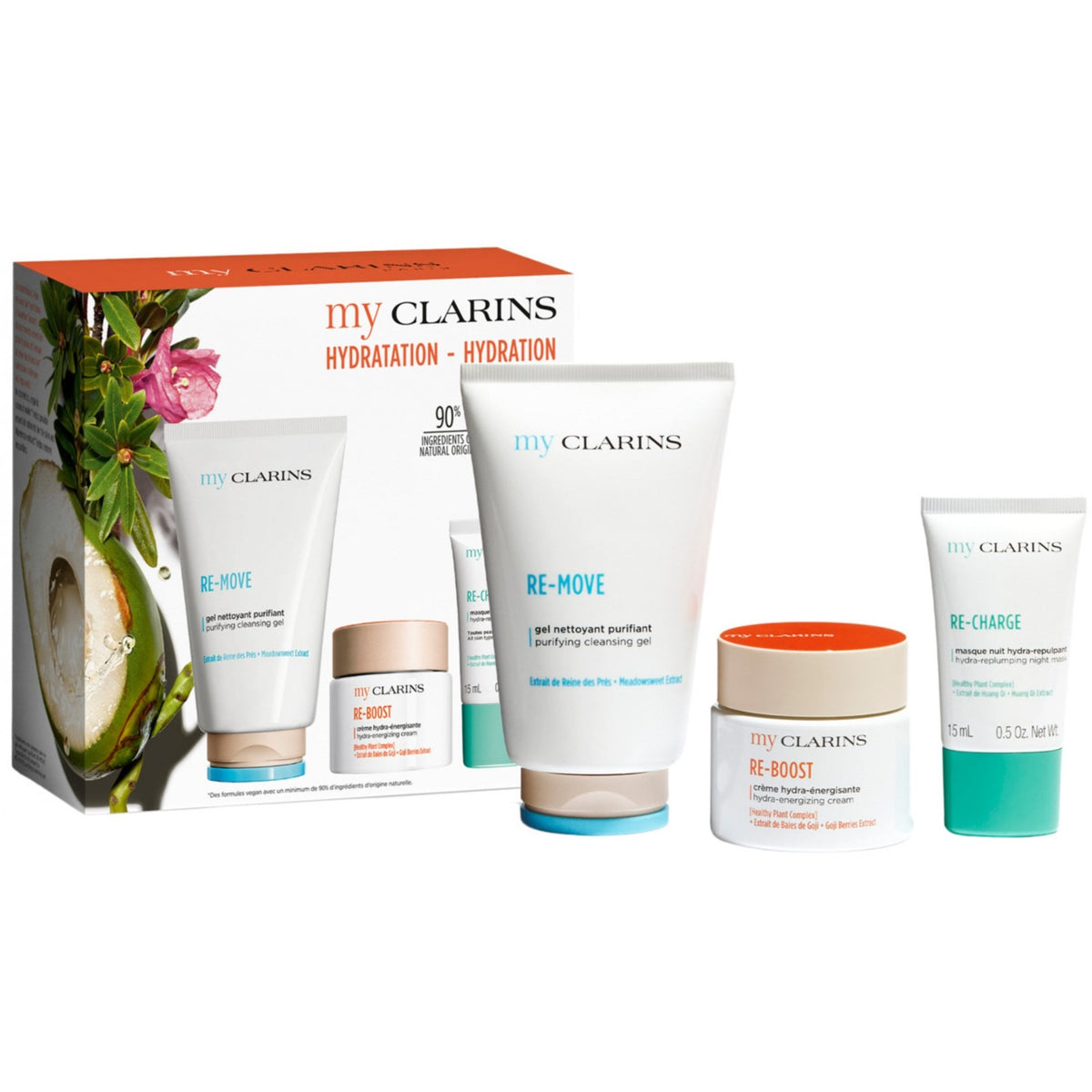 Clarins Hydration Gift Set: Cleansing Gel 125ml - Energising Face Cream 50ml - Replumping Night Mask 15ml