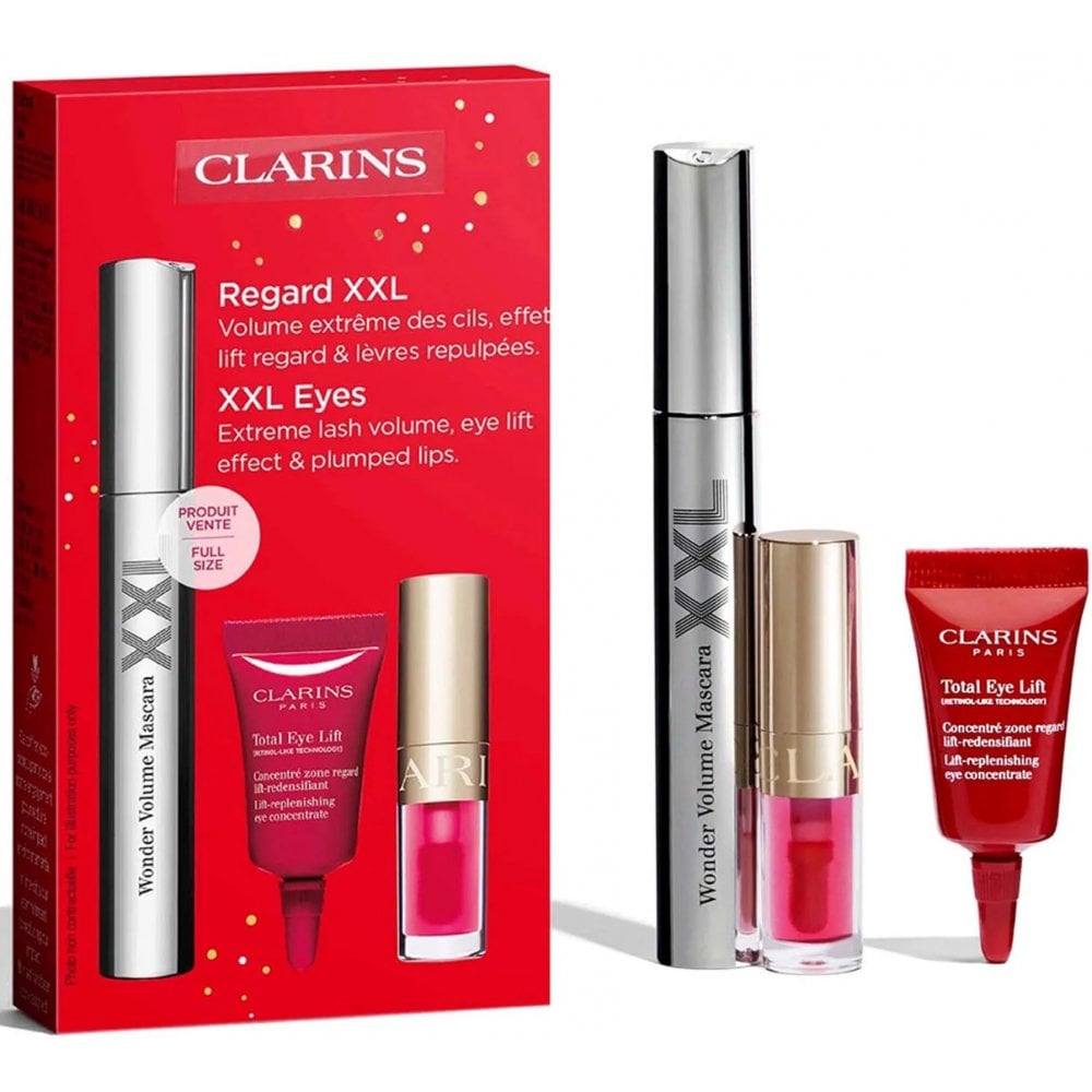 Clarins Set: Wonder XXL Mascara 8ml + Lip Comfort Oil 1.4ml + Total Eye Lift Cream 3ml