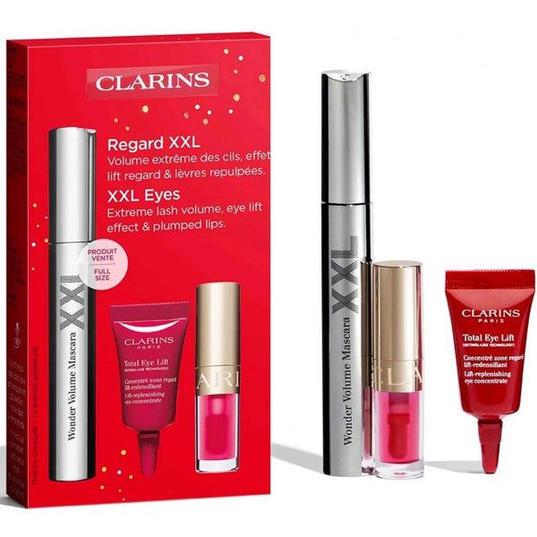 Clarins Set: Wonder XXL Mascara 8ml + Lip Comfort Oil 1.4ml + Total Eye Lift Cream 3ml