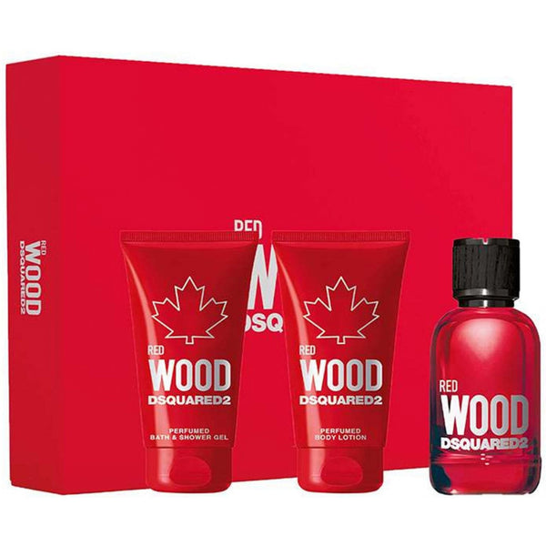 Dsquared2 Red Wood Gift Set 50ml EDT Spray + Shower Gel 50ml + Body Lotion 50ml