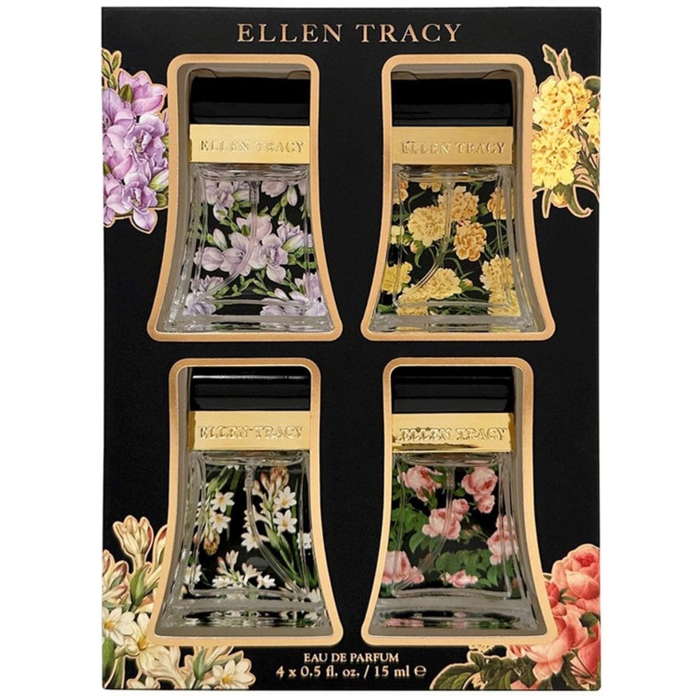 Ellen Tracy Classic Florals Black Coffret 4 Piece Gift Set: EDP Radiant 15ml - EDP Courageous 15ml - EDP Confident 15ml - EDP Inspiring 15ml