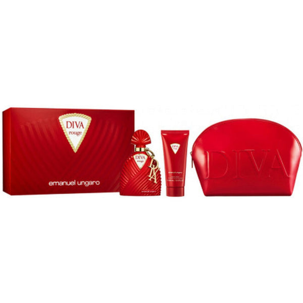 Emanuel Ungaro Diva Rouge Gift Set 100ml EDP Spray - Body Lotion 100ml - Pouch