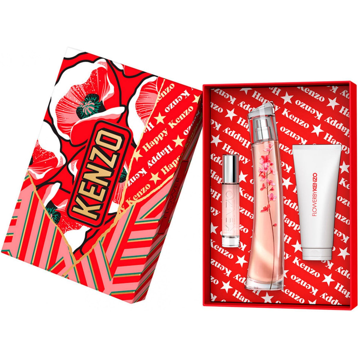 Kenzo Flower Ikebana Sakura Gift Set 75ml EDP Spray - EDP 10ml - Body Lotion 75ml