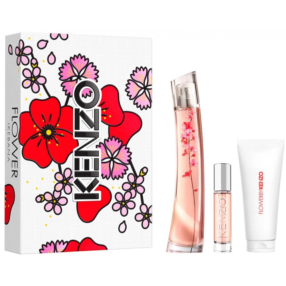 Kenzo Flower Ikebana Sakura Gift Set 75ml EDP Spray - EDP 10ml - Body Milk 75ml