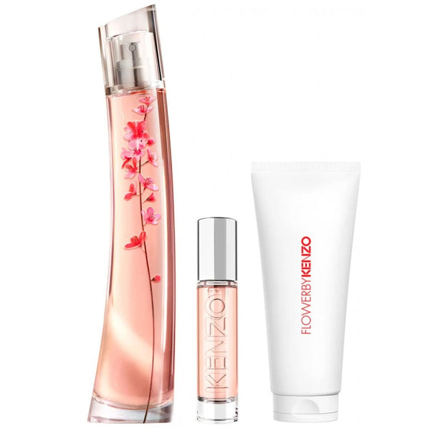 Kenzo Flower Ikebana Sakura Gift Set 75ml EDP Spray - EDP 10ml - Body Milk 75ml