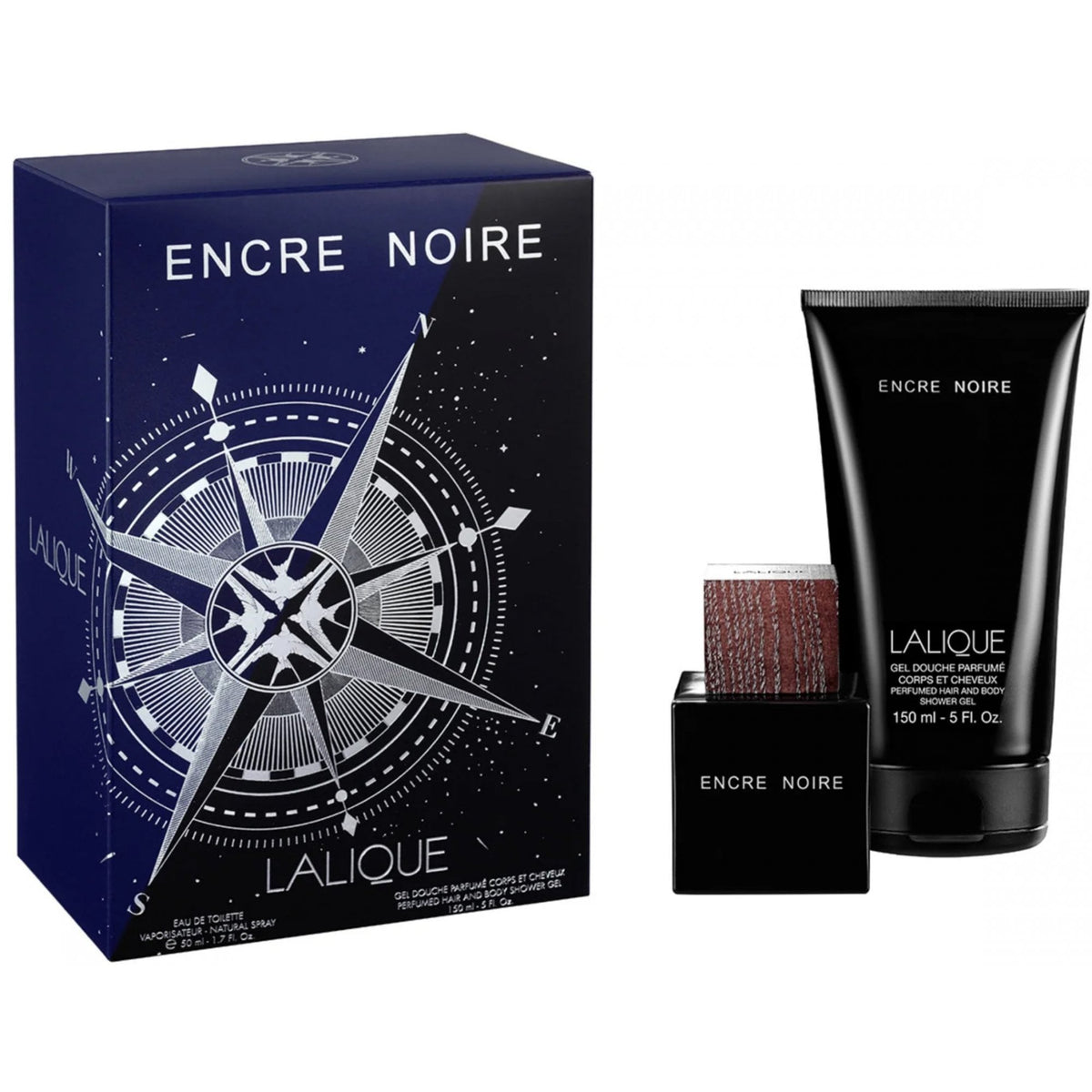Lalique Encre Noire Gift Set 50ml EDT Spray - Shower Gel 150ml
