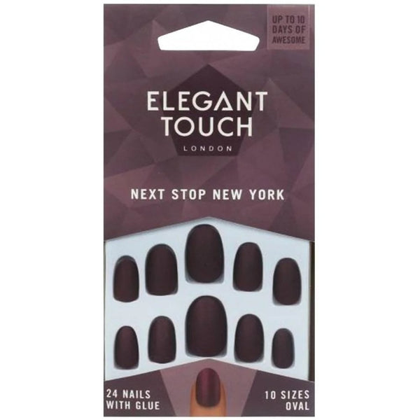 Elegant Touch False Nails X 24 With Glue / Next Stop New York 10 Sizes Oval