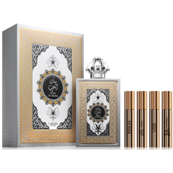 Lattafa Pride King Of Arabia 5 Piece Gift Set: EDP 100ml - 4 x 10ml EDP