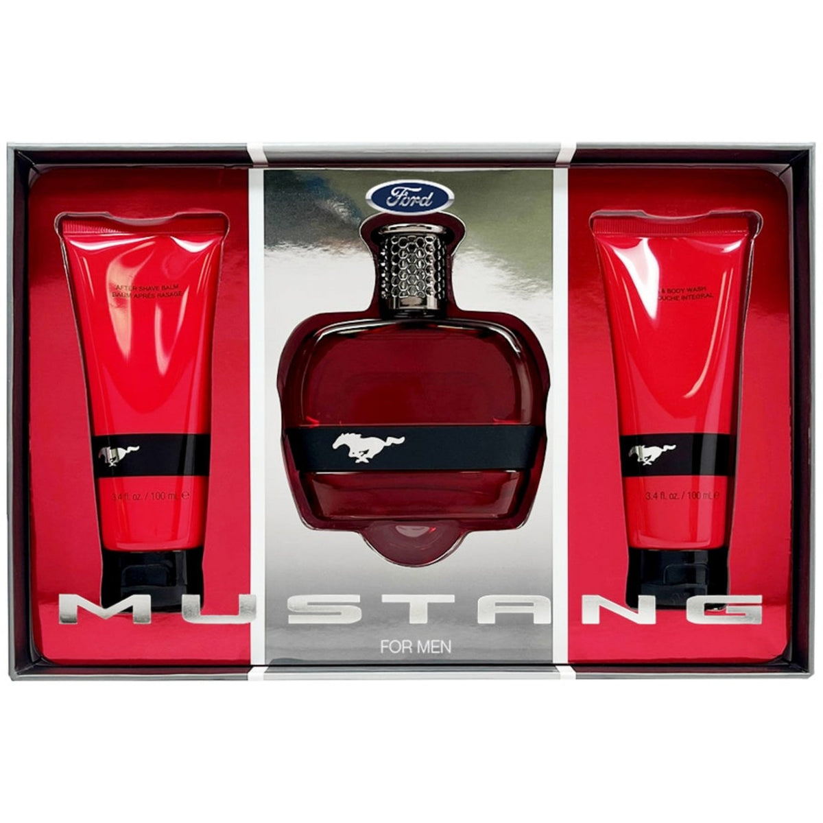 Mustang Red Gift Set 100ml EDT Spray - Aftershave Balm 100ml - Hair & Body Wash 100ml