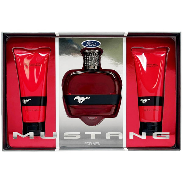 Mustang Red Gift Set 100ml EDT Spray - Aftershave Balm 100ml - Hair & Body Wash 100ml