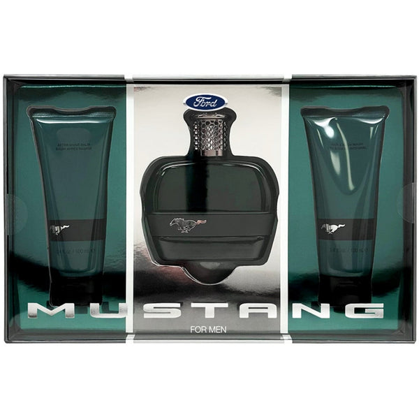 Mustang Green Gift Set 100ml EDT Spray - Aftershave Balm 100ml - Hair & Body Wash 100ml