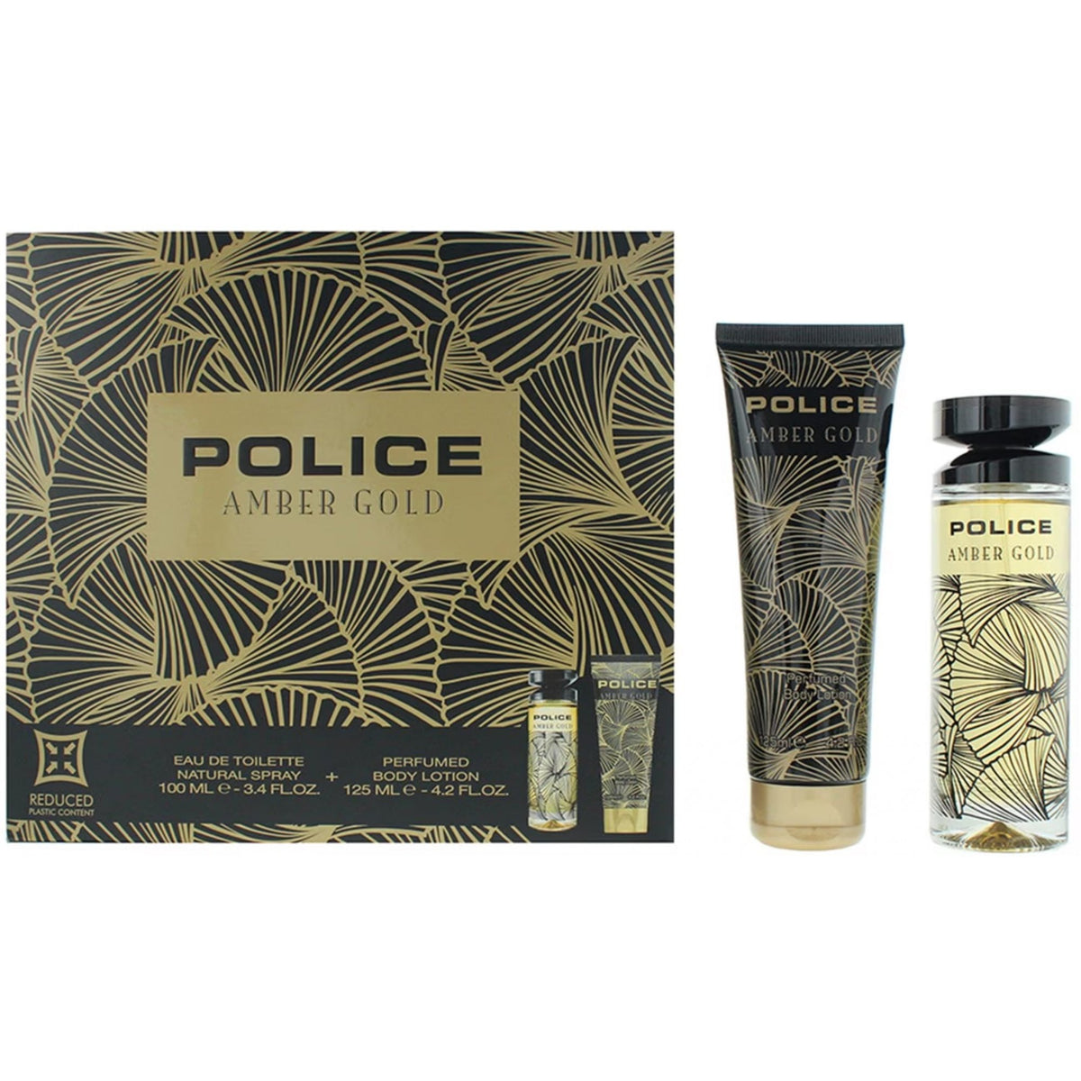 Police Amber Gold Women Gift Set 100ml EDT Spray + Body Lotion 125ml