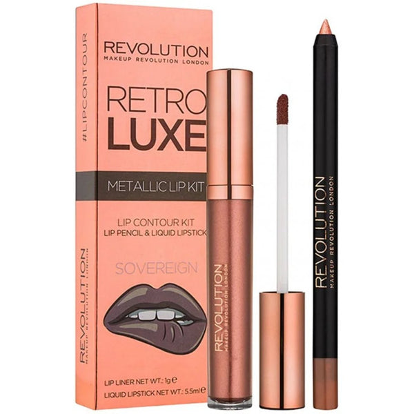 Revolution Retro Luxe Metallic Lip Kit Sovereign Lip Liner 1g & Liquid Lipstick 5.5ml