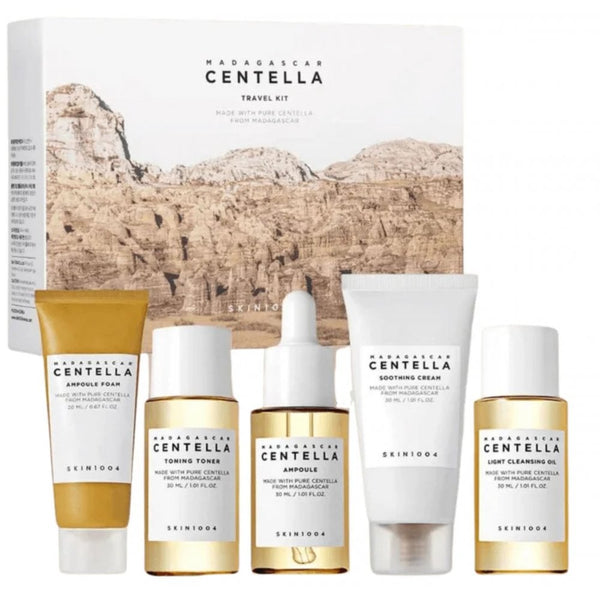 Skin1004 Madagascar Centella 5 Piece Gift Set - Cleansing Oil 30ml + Foam Cleanser 20ml + Toner 30ml + Ampoule 30ml + Soothing Cream 30ml