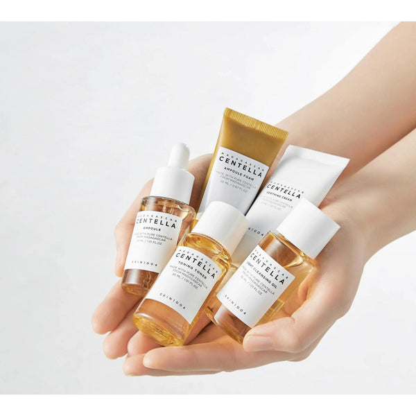 Skin1004 Madagascar Centella 5 Piece Gift Set - Cleansing Oil 30ml + Foam Cleanser 20ml + Toner 30ml + Ampoule 30ml + Soothing Cream 30ml