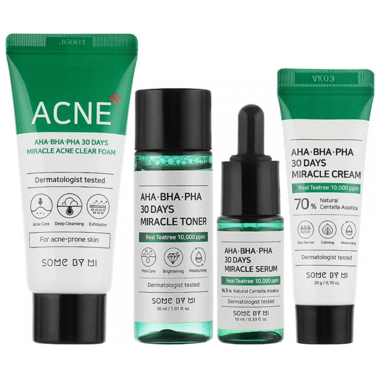 Some By Mi 30 Days AHA BHA PHA Miracle Acne SOS Kit Gift Set - Cleansing Foam 30ml + Cream 20g + Toner 30ml + Serum 10ml